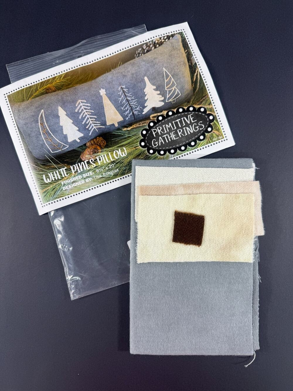 Primitive Gatherings "White Pines Pillow" Wool Applique Pattern & Fabric Kit